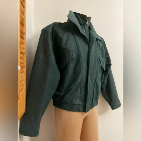 Fluid Internationale~Men’s~Vtg.~Dark Green~Genuine Leather~Bomber Jacket~Size XL - Picture 4 of 16